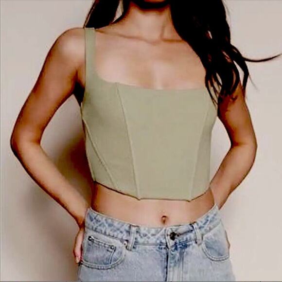 Beige Botany Ultra Soft Structured Mint Green Square Neck Corset Crop Top Small - Picture 1 of 8